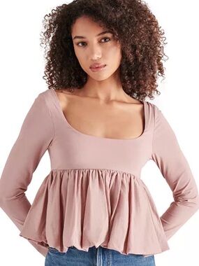 NWOT Steve Madden Women's Avielle Square Neck Peplum Top in Dusty Rose